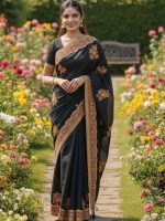Premium Embroidery Semi Moslin Sharee - Image 4