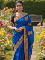Premium Embroidery Semi Moslin Sharee - Image 3
