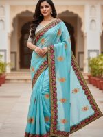 Premium Embroidery Semi Moslin Sharee