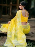 Half Silk Lace Work Saree - Image 3